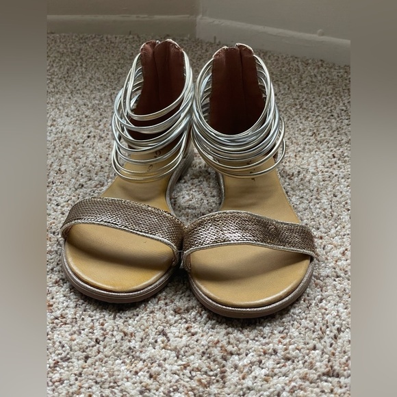 Port’er Statement Sequined Embellished Ankle Strap Gold Gladiator Sandal… - Picture 6 of 10